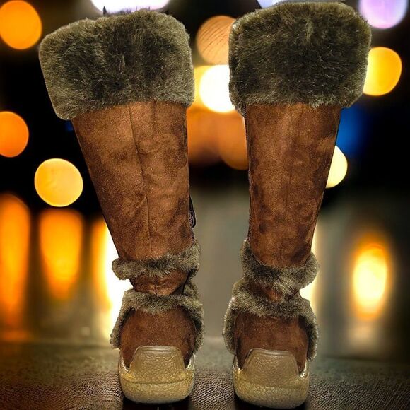 Moccasin style brown velvet fur trim tall calf boots - Picture 5 of 5